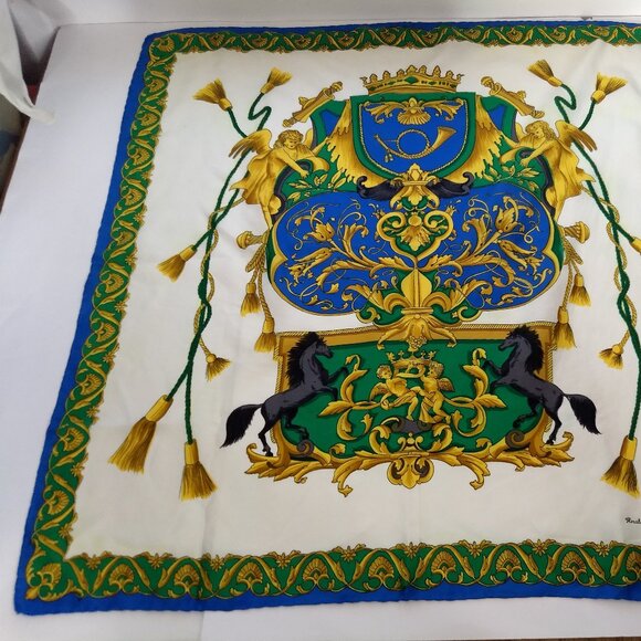 Vintage Heraldic Shield Echo Scarfs Inc Square Scarf Crest Horses Equestrian - Picture 11 of 12